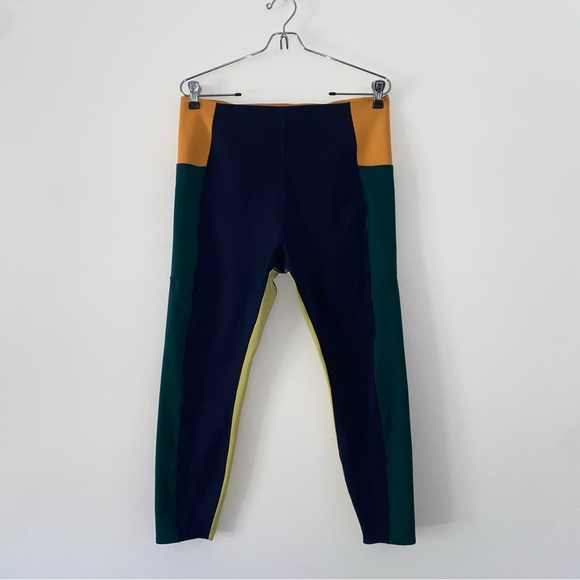 Sweaty Betty Power Block High Waist 7/8 Leggings Navy Blue Neon Yellow size 14 - Picture 4 of 12